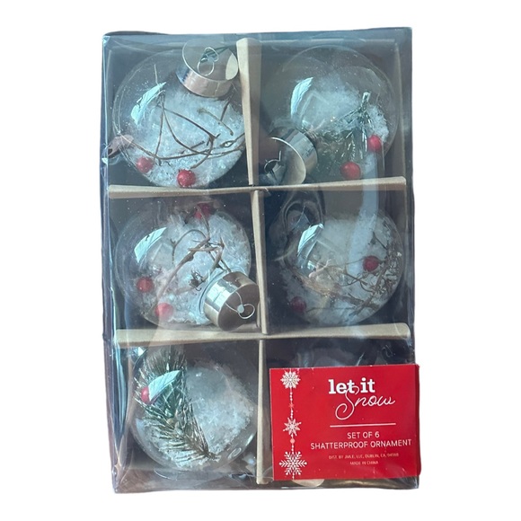 Let it Snow 6 Piece Shatterproof Christmas Ornaments NWT - Picture 5 of 5